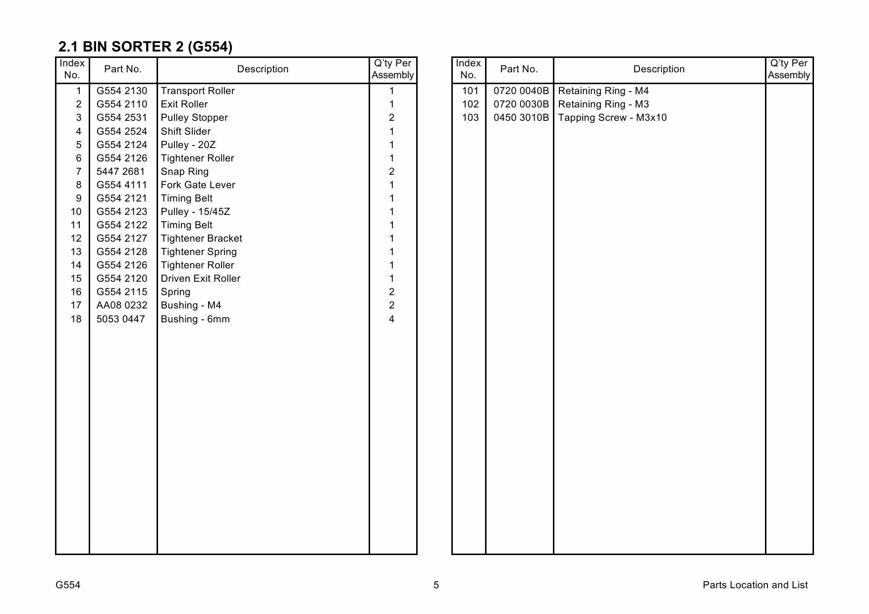 RICOH Options G554 1-BIN-SORTER Parts Catalog PDF download-2